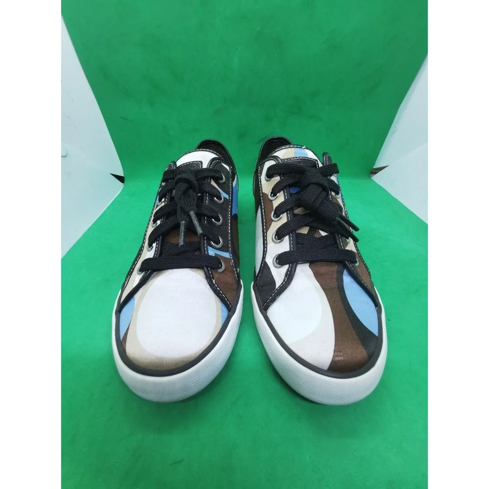 Coach Dalia Signature Canvas Sneakers Women Size 8.5M Brown Blue Cream Shoes